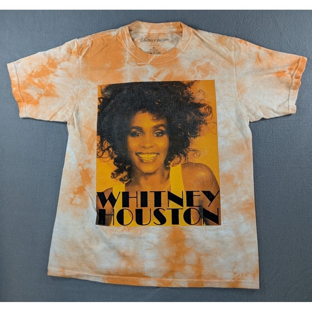 Whitney Houston Unisex Graphic Portrait Tie Dye T-Shirt Size Medium Orange White